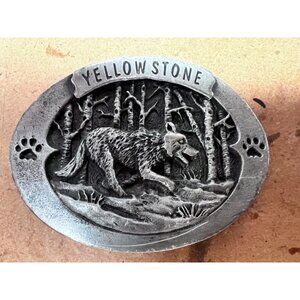 1994 Colorado Silver Star Belt Buckle, YELLOWSTONE WOLF, paw prints, #5110